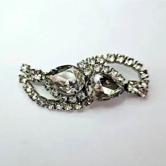 Vintage Large Icy Clear Rhinestone Openwork Prong Set Silver Tone Brooch Pin - Picture 3 of 9
